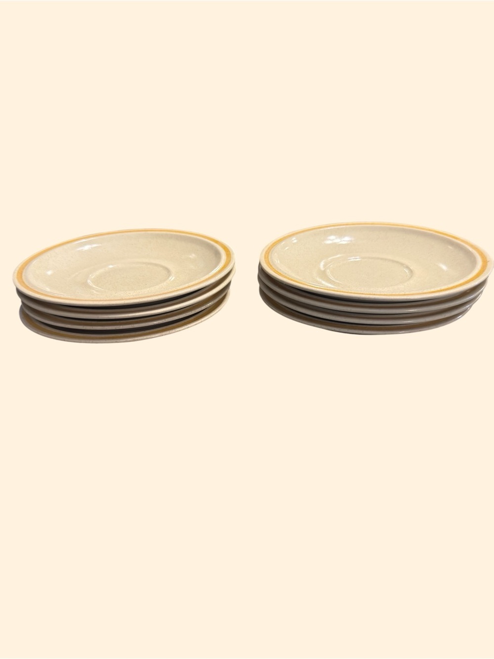 Cream Stoneware Saucer Plates with Warm Yellow Rim - Set of 8